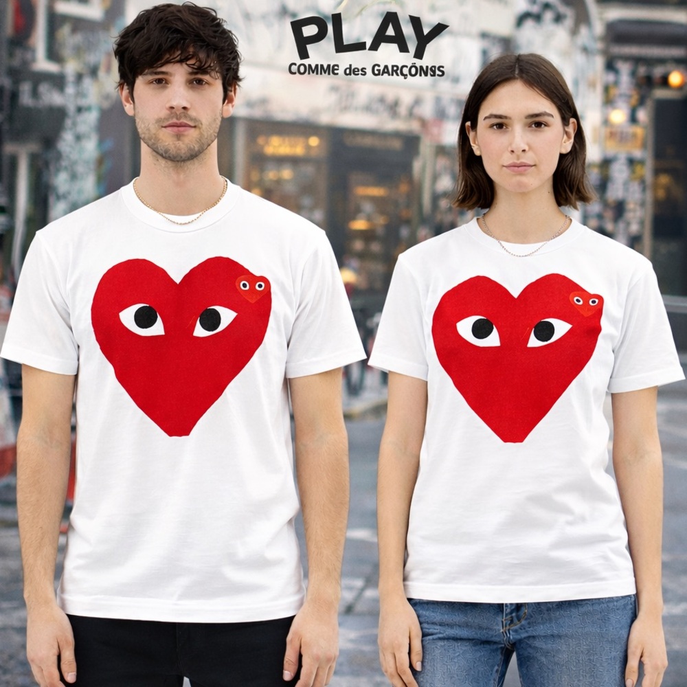 Comme des Garçons PLAY Double Heart Tee Unisex Streetwear Size M EUC,Authentic
